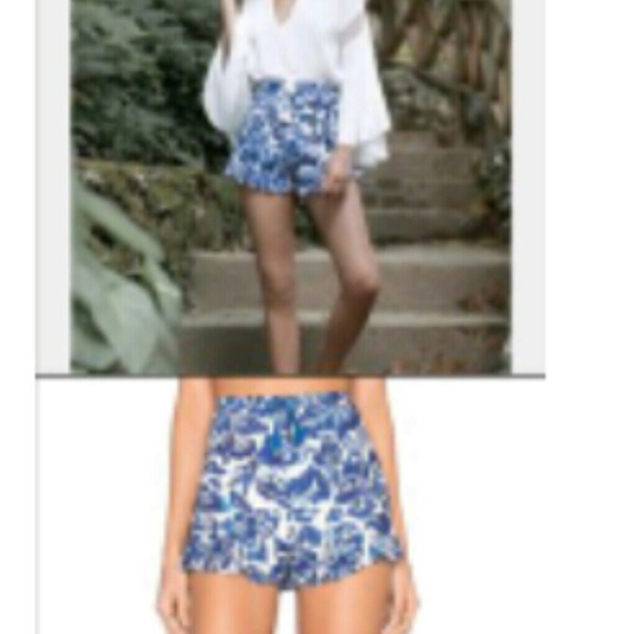 tjd Pants - TJD blue floral high waisted shorts